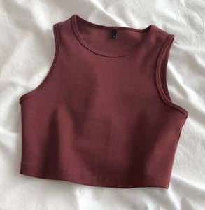 Débardeur court moulant à taille haute pour femme, sans manches, en coton tricoté 100% uni, personnalisable - Product Image 2