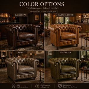 Premium Brown Genuine Leather Chesterfield Chair with Nailhead Trim Elegant Accent Chair for Living Room Furniture Leather <b>Sofa</b> - Product Image 4