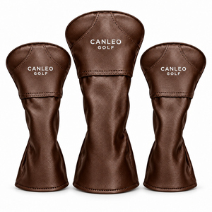 New Canleo <b>Golf</b> <b>Head</b> <b>Covers</b> Set 3 Pieces Black Brown PU Leather Custom Logo Driver and Fairway Wood Headcovers with Soft Lining - Product Image 6