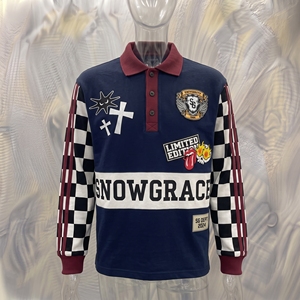 Chemise de sport unisexe Snowgrace à manches longues, col rabattu, coupe classique, logo brodé, jersey à carreaux, pour adultes, toutes saisons - Product Image 3