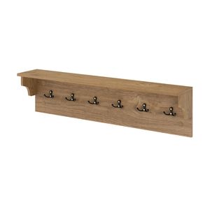 Appendiabiti da Parete con Finitura Naturale, 6 Ganci e Capacità di 50 kg, Mensola 80x14x20 cm - Product Image 2