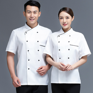 Custom Fashion French Personalized Polyester Cotton Jacket Unisex <b>Kitchen</b> Short Sleeve Restaurant Cafe Chef Uniform - Product Image 5