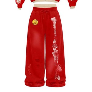Conjunto de Sudadera con Capucha Roja para Hombre, Estampado Digital, Estilo Urbano, Conjunto de Dos Piezas con Pantalones Forrados de Felpa con Patrón de Huesos - Product Image 2