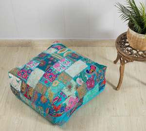 Housse de coussin carrée bohème en patchwork, broderie artisanale, coton, polyester, lin, décoration intérieure - Product Image 3