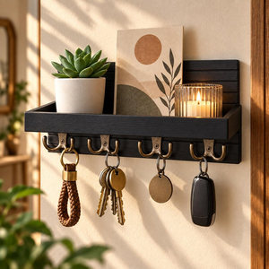 Wooden Wall Mounted <b>Key</b> <b>Holder</b> with Shelf and Hooks Entryway Organizer <b>Key</b> Rack Mail Storage Rustic <b>Home</b> Decor - Product Image 5