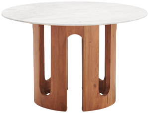 Mesa de Comedor Redonda de Mármol Blanco para Interiores y Exteriores con Base de Madera de Acacia Sólida con Acabado en Nogal para 4-6 Personas, para Hogar, Cocina o Restaurante - Product Image 2
