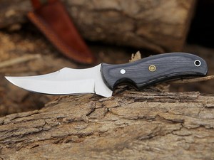 มีดล่าสัตว์ มีดตั้งแคมป์ มีดพกพา EDC ใบมีดแบบ Fixed Blade ด้ามจับแบบ Full Tang สำหรับกิจกรรมกลางแจ้ง มีดแล่เนื้อ ด้ามไม้ Pakka สีดำ ปลอกหนังแบบ Rustic ผลิตจากโรงงานโดยตรง รับผลิตแบบ OEM - Product Image 4