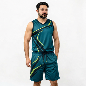 Men's Geometric Print Tank Top And Shorts <b>Set</b> V-Neck Quick Dry <b>Knitted</b> Polyester Sporty Summer Outfit - Product Image 1