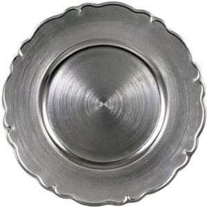 Wholesale Scalloped Metal Charger Plate Bulk Silver <b>Round</b> Underplate Wedding Table Decor Antique <b>Brushed</b> Steel Dinner Plate - Product Image 1