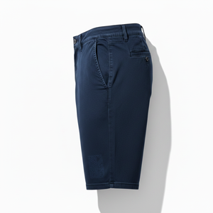 Shorts Bermuda Oxford pour Homme Bleu Foncé Couleur Unie Style Décontracté Taille Haute Élastique 100% Coton Respirant Poches Hautes - Product Image 3