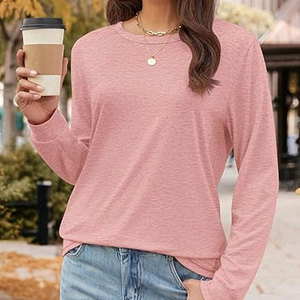 เสื้อยืดแขนยาวคอกลมผ้าฝ้ายเนื้อนุ่มใส่สบายสำหรับผู้หญิง - Product Image 4