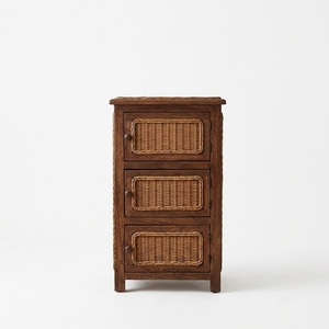 Teak Wood Nightstand Natural Rattan Woven Bedside Table Side Cabinet Storage Drawers Bedroom Living Room Furniture - Product Image 1