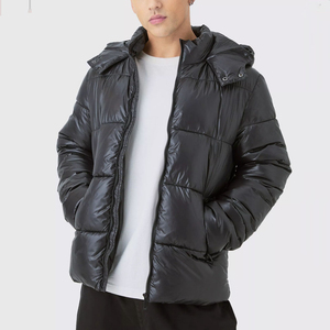 Men's Puffer Jacket Winter Casual Windproof Thick PU Coat Black Regular Fit <b>Covered</b> <b>Button</b> Closure Solid Color Patchwork High - Product Image 1