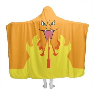 Couverture portable à capuche, motif de personnage, style dessin animé, imprimé, tissu polaire doux et confortable, longueur intégrale - Product Image 1