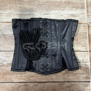 Wholesale Black Satin <b>Underbust</b> Corset – Women Waist Trainer Body Shaper with Steel Bones & Lace-Up Back - Product Image 6