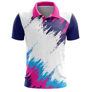 Polo à manches courtes pour homme avec imprimé abstrait, couleurs rose, bleu et blanc, coupe décontractée, en polyester tricoté à séchage rapide - Product Image 1