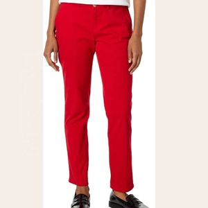Pantalon Chino rouge classique bureau bouton fermeture éclair affaires couleur unie pantalon polyvalent coupe ajustée droite coton femmes pantalon Chino - Product Image 1