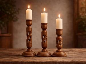 Juego de Portavelas de Madera Tallado a Mano, Ecológico, con Forma de Diamante, Decoración Rústica Estilo Granja, para Velas de Pilar - Product Image 6