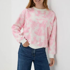 เสื้อสเวตเชิ้ตผู้หญิง คอกลม แขนยาว ลายมัดย้อม สีชมพูขาว ทรงโอเวอร์ไซส์ ผ้าถัก 100% คอตตอน ทรงปกติ ใส่ได้ในฤดูใบไม้ผลิ - Product Image 6