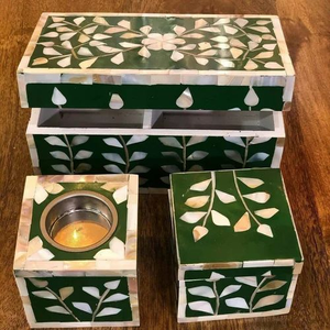 Élégant ensemble Mabkhara avec brûleur d'encens Bakhoor et plateau incrusté de nacre et d'os, prêt à l'emploi domestique, style Moyen-Orient, plateaux de service pour la vente au détail - Product Image 3