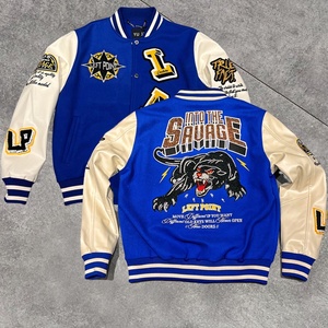 جاكيت هيب هوب مخصص من الجلد الطبيعي بأكمام شينيل تطريز حجر الراين كلية بيسبول فارسيتي - Product Image 2