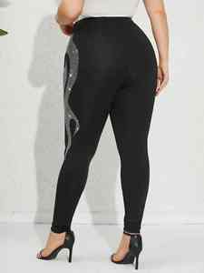Legging décontracté pour femme, taille élastique, grande taille, anti-plis, respirant, écologique, uni, orné de strass, sur mesure - Product Image 4