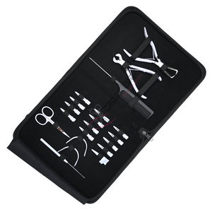 Kit de pinces professionnelles noires pour extensions capillaires (micro-anneaux, nano-anneaux, extensions à bandes adhésives), avec crochets, enfileurs et pinces à velcro - Product Image 1