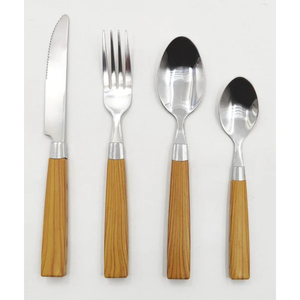 Ensemble de couverts en acier inoxydable au design moderne avec manches en bois, pour hôtel, maison et restaurant, vaisselle de table - Product Image 1