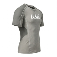 Flair Heren Korte Mouw Compressie T-Shirt Grijs O-hals Gebreid Polyester Snel Droogend Sportief Slim Fit