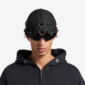 Black 6-Panel Baseball Cap With Ripped Distressed Design Metal Buckle Closure Street Style Casual <b>Hat</b> For <b>Men</b> - Product Image 1
