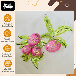 Fournisseur expérimenté proposant des appliques brodées à la main en forme de fruits et de feuilles de 26 x 18 cm pour vêtements, avec des paillettes. - Product Image 5
