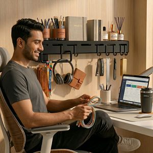 Premium 3-in-1 wall mount office organizer Unbreakable pen holder Black file tray <b>Desk</b> accessory storage rack - Product Image 5