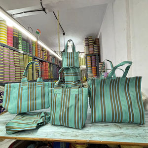 Sac de courses réutilisable écologique personnalisable avec fermeture éclair, en tissu tissé PP en plastique recyclé, poignées à rayures personnalisées, sacs en nylon - Product Image 1