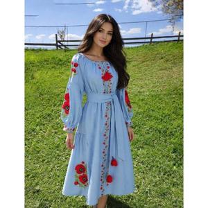 Vestido de novia blanco bordado de Ucrania para mujer, estilo folclórico, línea A, cintura natural, 100% algodón - Product Image 1