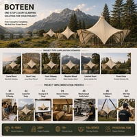 Tente de Glamping Quatre Saisons BOTEEN 750G à Membrane Tensile, Kaki 6x6x6.1M, Deux Chambres et Salon