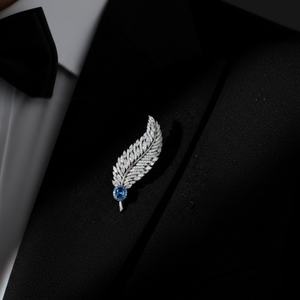 Elegante Broche de Plata 925 con Diseño de Pluma y Flor, con Moissanita y Piedra Central Azul, para Regalo de Boda y Fiesta para Mujer - Product Image 1