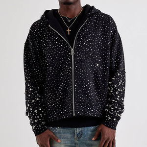 New Arrival <b>Men's</b> 100% Cotton Terry Fabric Hooded Rhinestone <b>Pullover</b> Hoodies with Front Logo-Hot Selling Best Quality - Product Image 3
