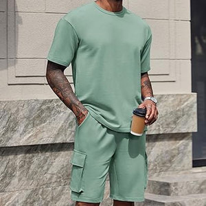 Ensemble chemise et short pour homme, 2 pièces, tenue de sport estivale tendance, t-shirts en coton surdimensionnés, shorts cargo, tenues légères - Product Image 3