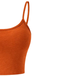 Conjunto de 2 Piezas para Mujer, Color Naranja, Top Corto sin Mangas con Cordón Ajustable y Pantalones Cortos, Tejido Sólido y Transpirable, Ropa Casual de Primavera/Verano - Product Image 4