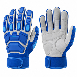 Gants de travail industriels en cuir premium bleu et blanc, anti-choc, avec protection renforcée des doigts et des phalanges, et poignet réglable - Product Image 5