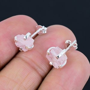 Unique <b>Stud</b> Morganite Gemstone Earrings 925 <b>Sterling</b> <b>Silver</b> Handmade Statement Jewelry for Anniversary Christmas Party Gifts - Product Image 3
