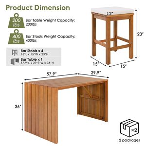 Set da Bar da Esterno in Legno di Acacia a 5 Pezzi: Tavolo Alto da Patio con Quattro Sgabelli e Cuscini, Arredamento da Pranzo per Giardino/Cortile - Product Image 3