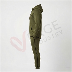 Ensemble de survêtement à capuche vert olive pour homme, manches longues, fermeture éclair sur le devant, couleur unie, respirant, décontracté, pour l'automne, coupe classique - Product Image 3