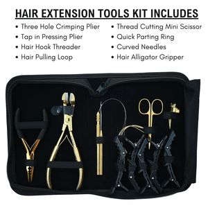 Kit de Herramientas para Extensiones de Cabello: Alicates de Crimpado de Tres Orificios, Herramienta de Presión para Tap-In, Gancho de Bucle, Agujas Curvas, Tijeras, Pinza para Anillos de Separación - Product Image 2