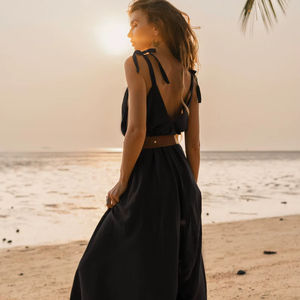 Mono bohemio de algodón negro, pantalón de yoga de pierna ancha, estilo relajado, conjunto de verano sin mangas, ligero, a precio de fábrica. - Product Image 1