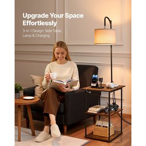 Narrow 3-Tier Open <b>Shelves</b> 3-Color Temperature Lighting Side Nightstand <b>Bedside</b> Desk Floor Lamp Table End Table Nightstand - Product Image 2