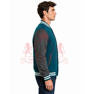 Nouvelle arrivée : veste de style universitaire bleu sarcelle et noir, fermeture à boutons pression, col côtelé, confortable, décontractée, à porter au quotidien - Product Image 2