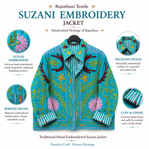 Rajasthani Suzani Embroidered <b>Jacket</b> Women's Handcrafted Floral <b>Pattern</b> Cotton Full Sleeve Turn-down Collar Spring Wear - Product Image 3
