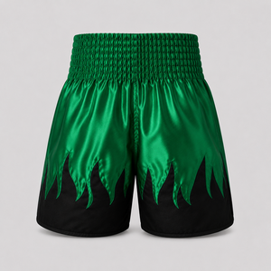 Pantalones Cortos de Boxeo de Satén Verde con Borde Flameado para Mujer, Ropa de Artes Marciales, Corte Regular, Talla Adulto, Precio al por Mayor, Diseño Personalizado OEM - Product Image 2