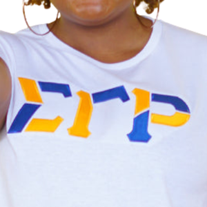 <b>White</b> Sigma Gamma Rho Color Block Greek Lettered T-<b>Shirt</b> <b>White</b> <b>Women's</b> Casual Sorority Tee <b>Short</b> <b>Sleeve</b> Graphic <b>Shirt</b> Custom - Product Image 4